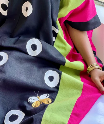 Multi colored black kimono