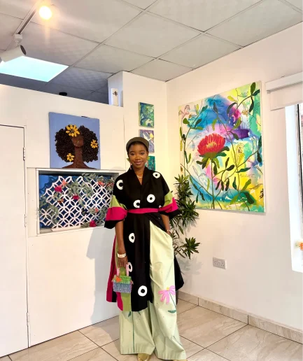 Multi colored black kimono