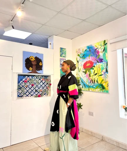Multi colored black kimono
